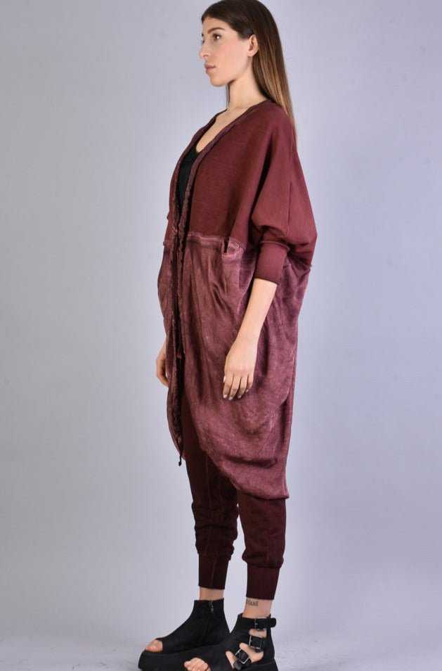 A39B SM168 BLOOD Oversize Asymmetric Fleece Cardigan.