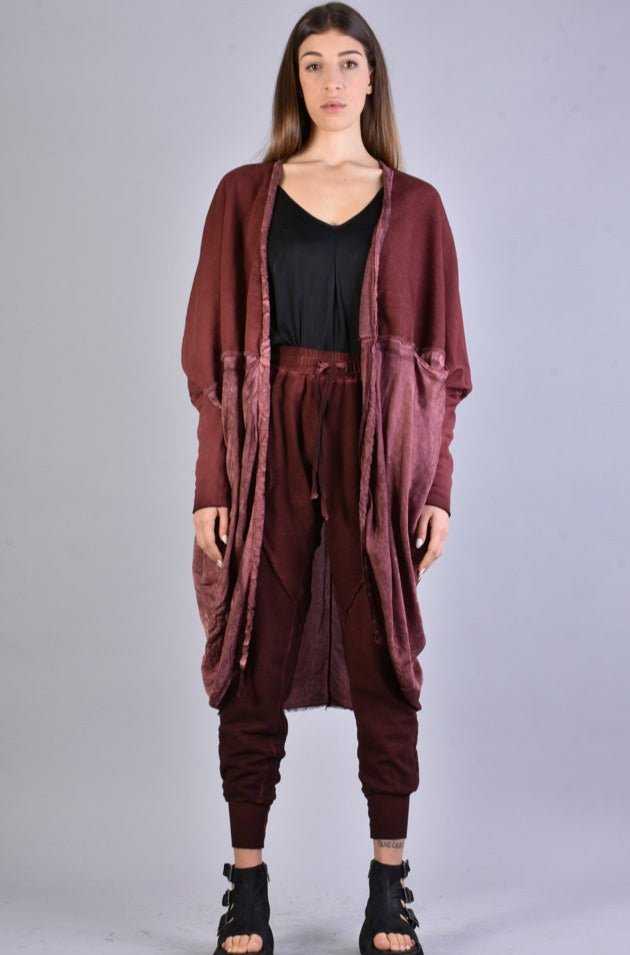 A39B SM168 BLOOD Oversize Asymmetric Fleece Cardigan.