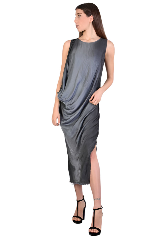 A39B SM193 GREY Sleeveless Dyed Degrade Satin Dress
