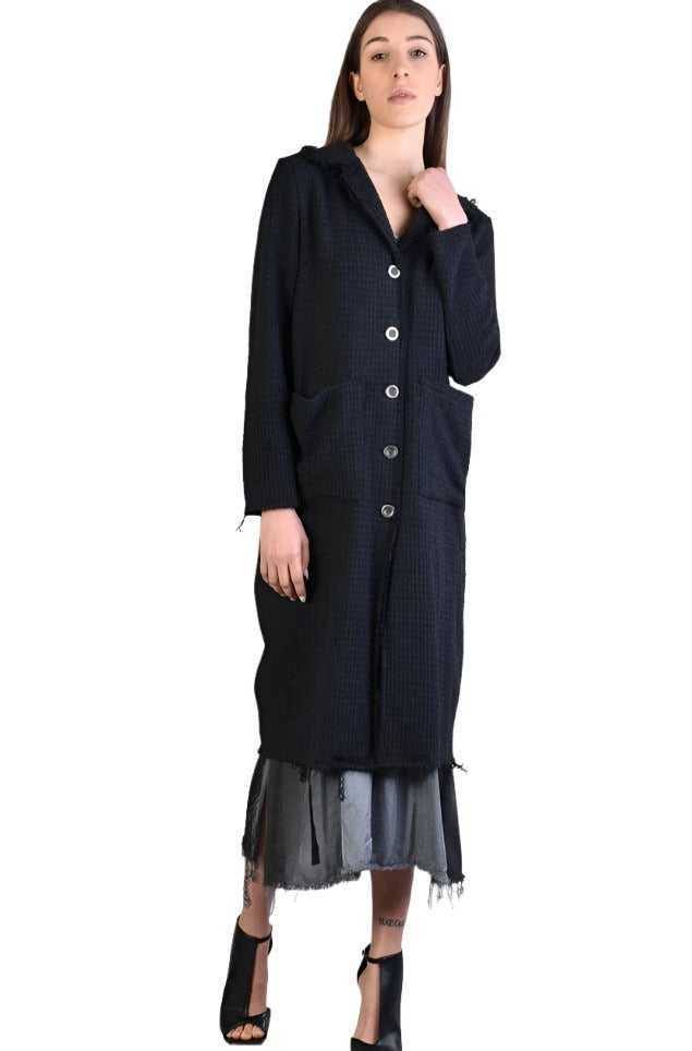 A39B SM200 BLACK Long Gauze Flannel Coat