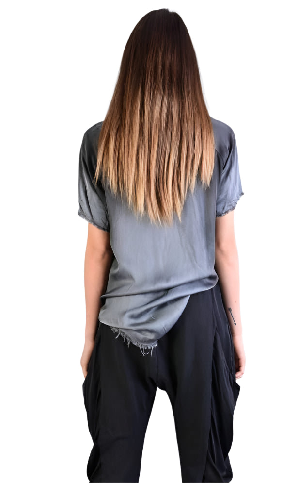 A39B SM20725 GREY Degrade Satin Asymmetric T-Shirt