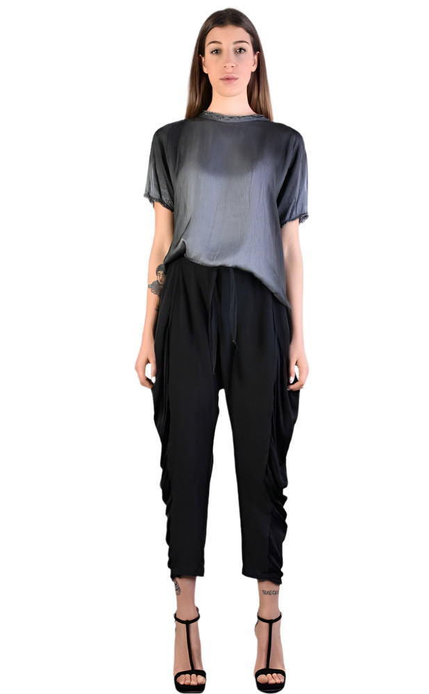 A39B SM20725 GREY Degrade Satin Asymmetric T-Shirt