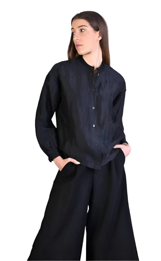 A39B SM223 BLACK Viscose Over Shirt