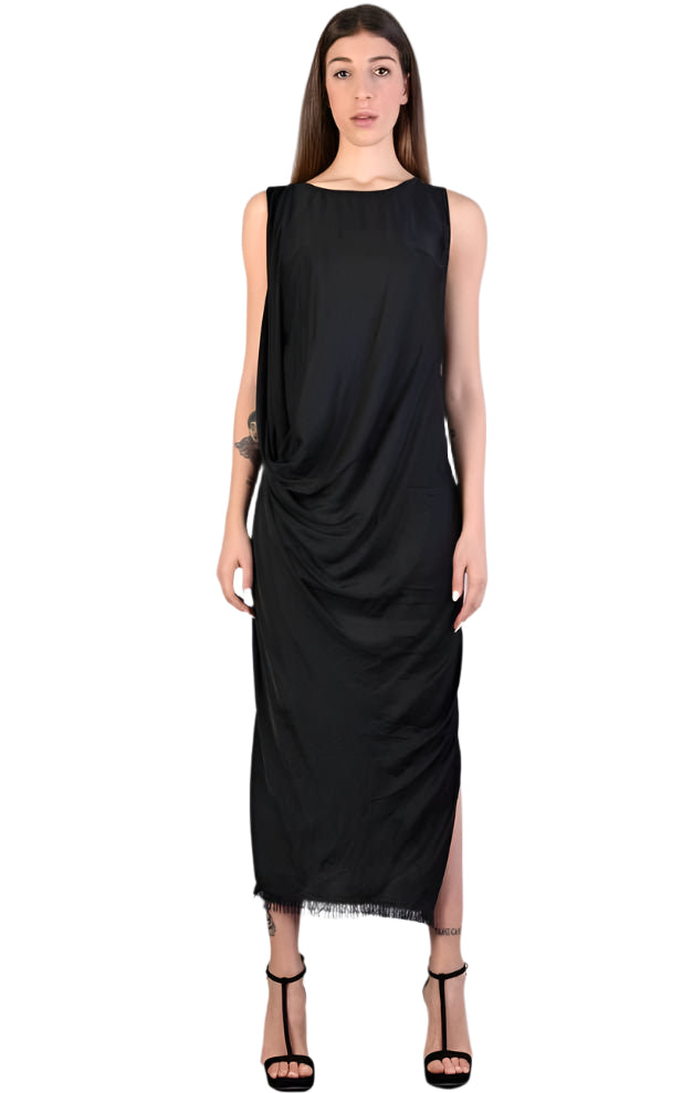 A39B SM229 BLACK Sleeveless Satin Dress,