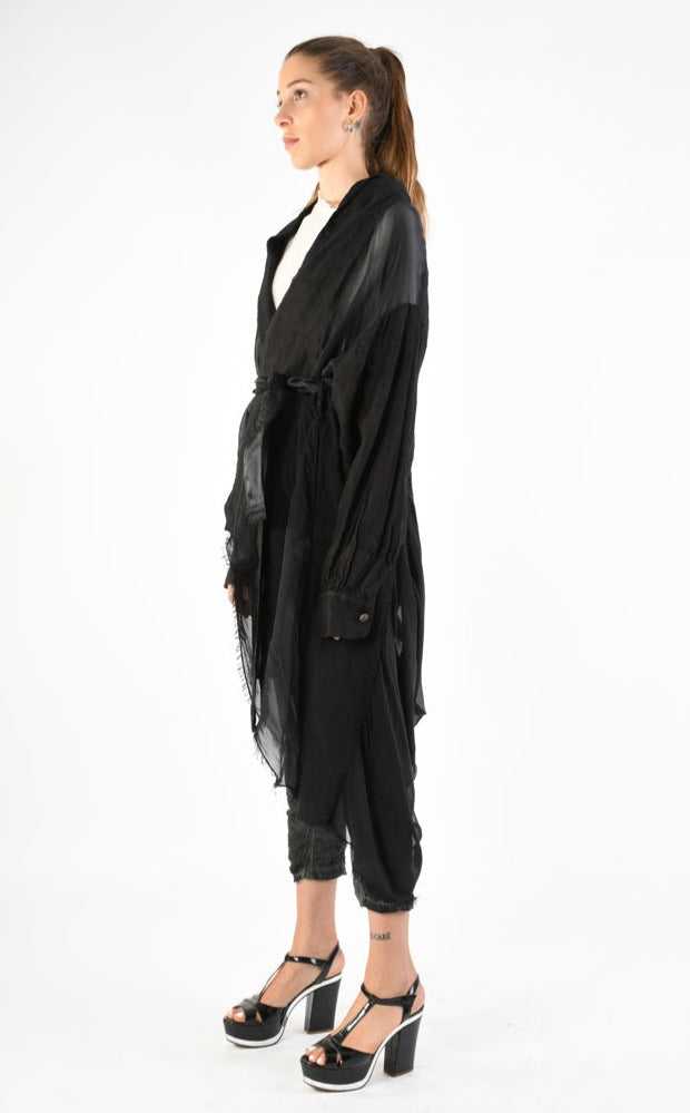 A39B SM26324 DUSTER JACKET Linen & Viscose Silk Black 328 Coats & Jackets Jackets Woman SANTAMUERTE TEPHRA