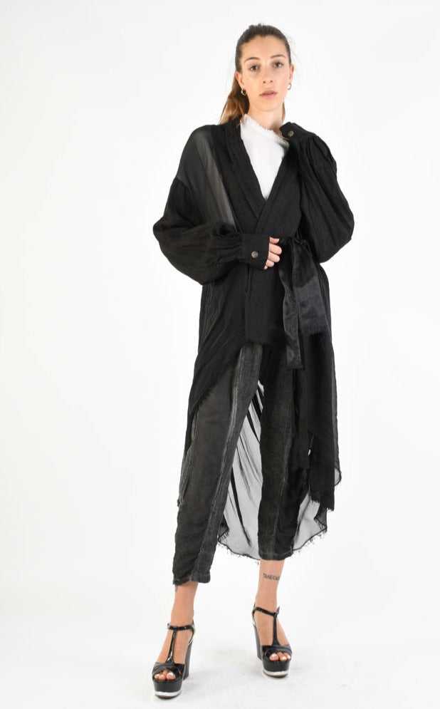 A39B SM26324 DUSTER JACKET Linen & Viscose Silk Black 328 Coats & Jackets Jackets Woman SANTAMUERTE TEPHRA