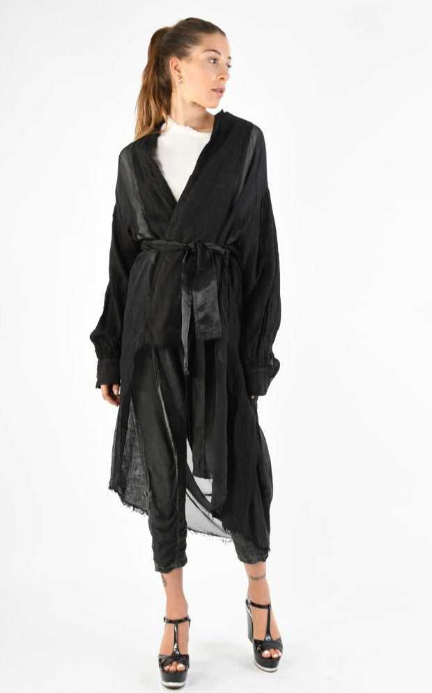 A39B SM26324 DUSTER JACKET Linen & Viscose Silk Black 328 Coats & Jackets Jackets Woman SANTAMUERTE TEPHRA