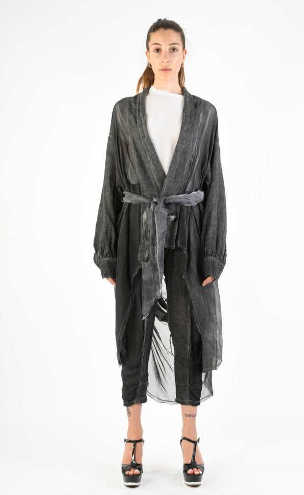 A39B SM26324 DUSTER JACKET Linen & Viscose Silk Grey Storm 328 Coats & Jackets Jackets Woman SANTAMUERTE TEPHRA