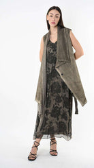 A39B SM46425 Asymmetrical Cotton & Viscose Gabardine GILET Green Tuscany - Grey