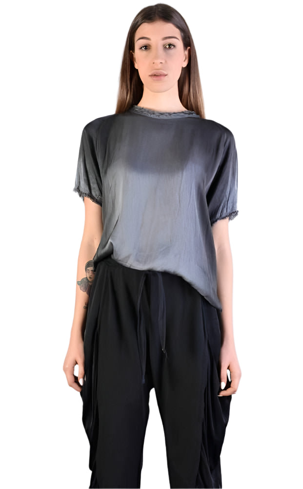 A39B SM20725 GREY Degrade Satin Asymmetric T-Shirt