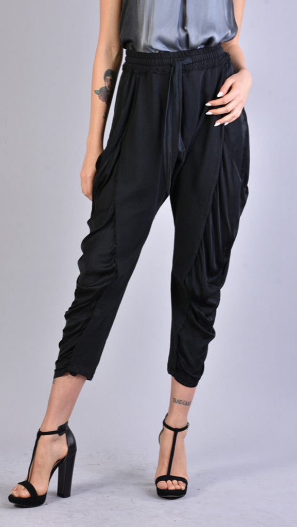 A39B SM21525 PANTS in Cold Dyed Fleece & Black Satin
