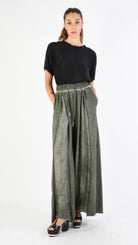 A39B SM27925 TROUSERS in Cotton & Viscose Silk Fleece Olive