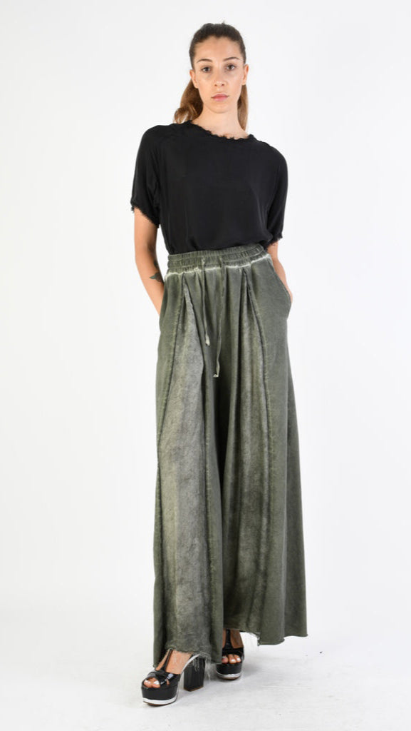 A39B SM27925 TROUSERS in Cotton & Viscose Silk Fleece Olive