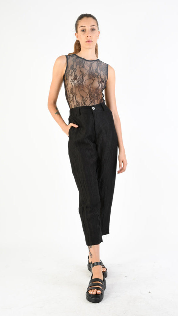 A39B SM29025 Straight TROUSERS in Black Crush Linen