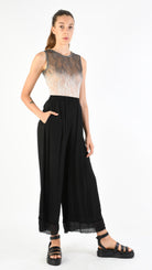 A39B SM33925 Palazzo PANTS in Black Marbled Dyed Viscose Tencel