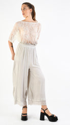 A39B SM33925 Palazzo PANTS in IVORY Marbled Dyed Viscose Tencel