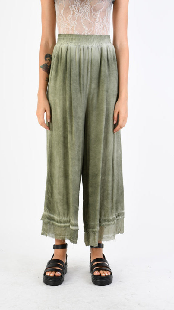 A39B SM33925 Palazzo PANTS in OLIVE Marbled Dyed Viscose Tencel