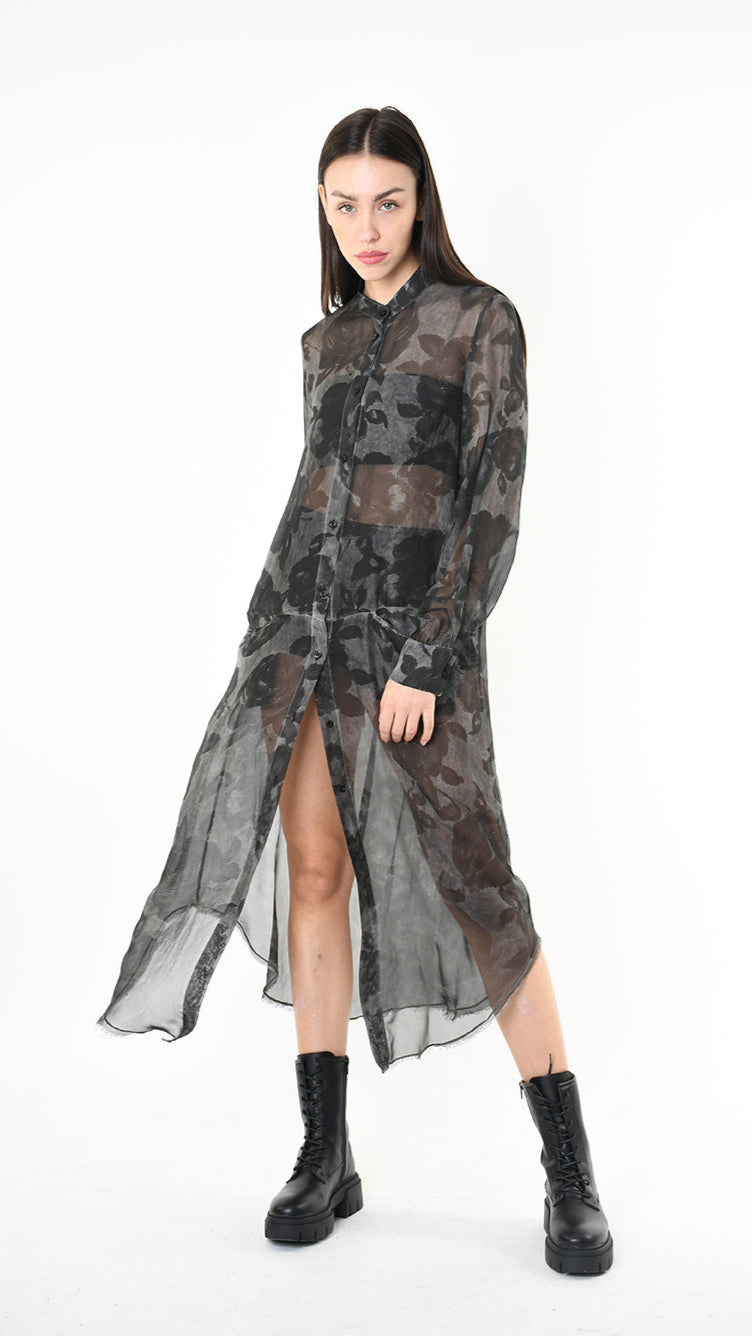 A39B SM43125 CHEMISIER Viscose Silk Dyed Cold Green Tuscany - Grey