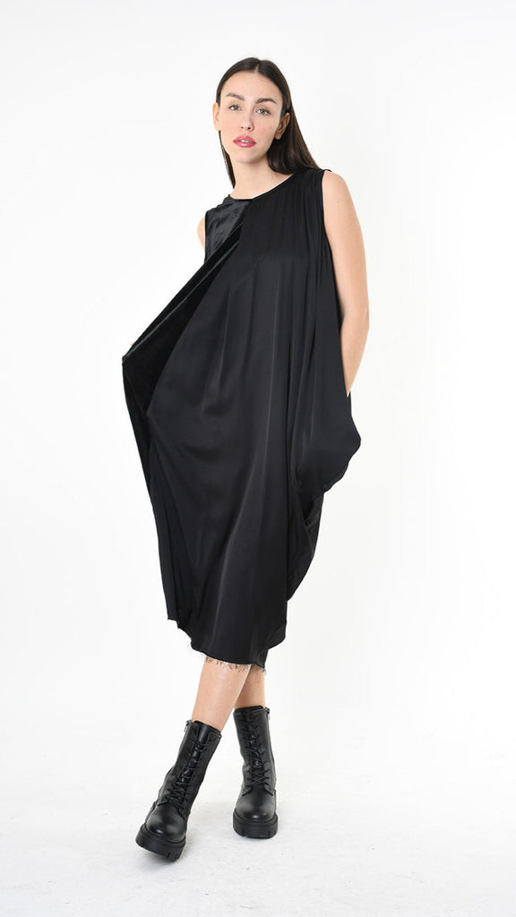 A39B SM46625 DRESS Chenille & Viscose Satin Black.