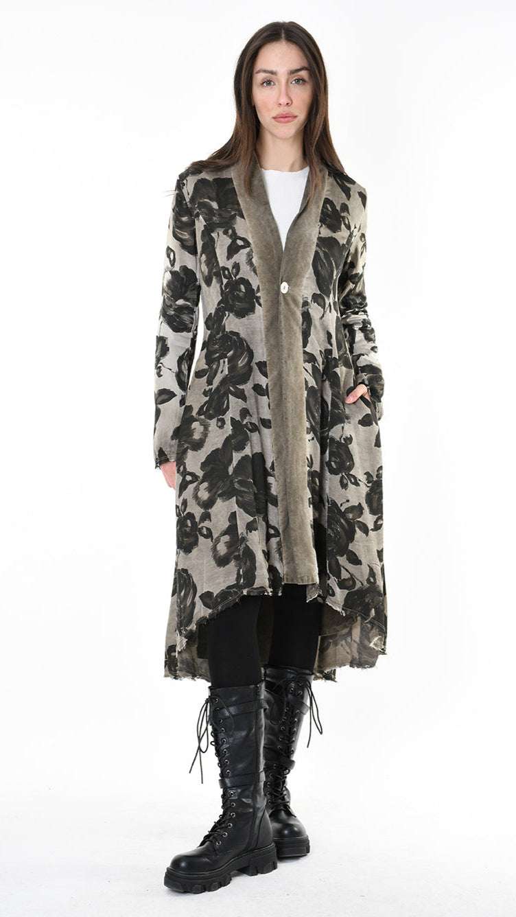 A3B SM46025 REVERSIBLE COAT Cannete Velvet & Viscose Satin Green Tuscany