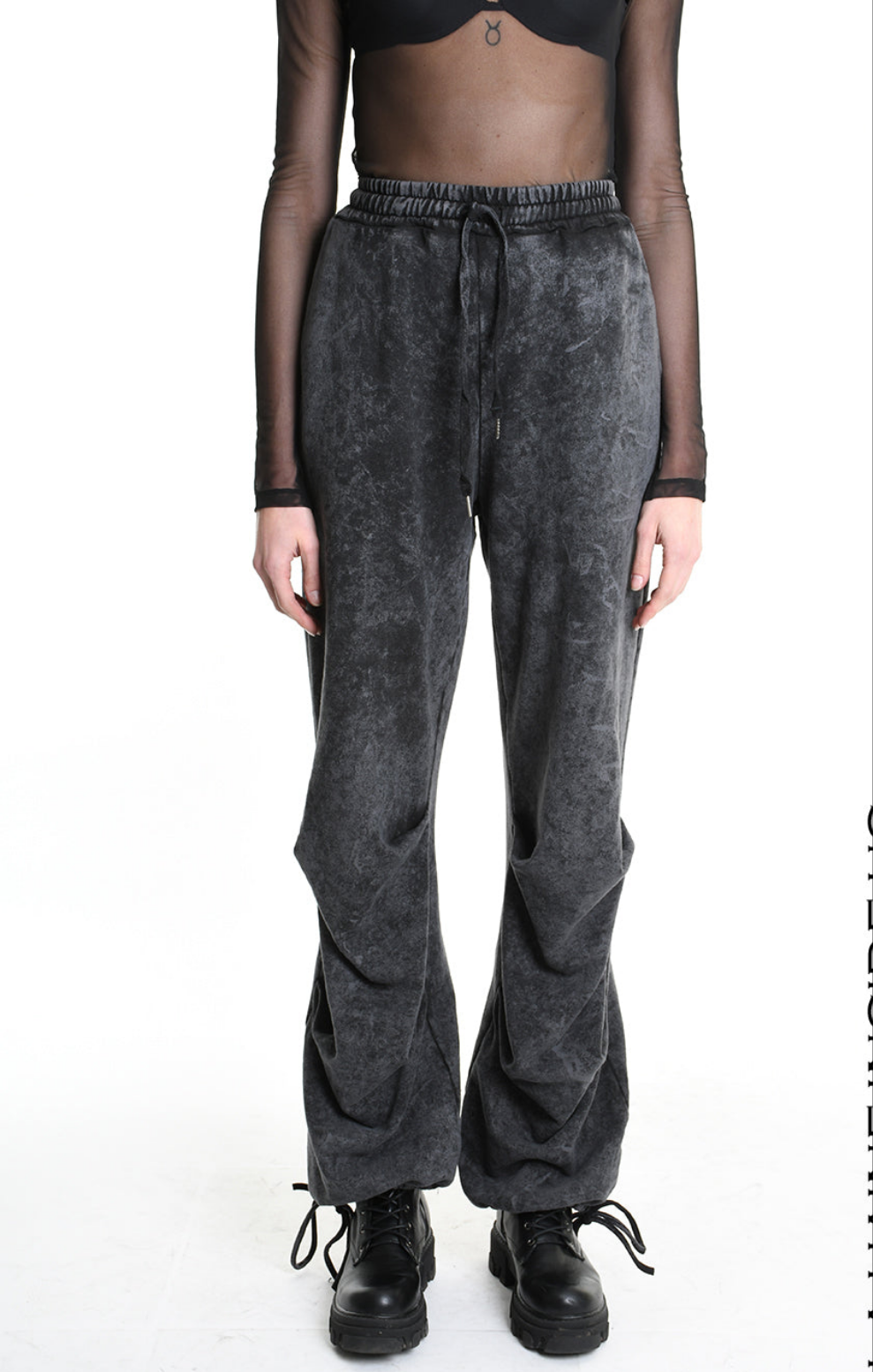 4V W5227 TROUSER Wide Fit Dyed Marmoryzed Fleece Black WOMAN LA HAINE INSIDE US