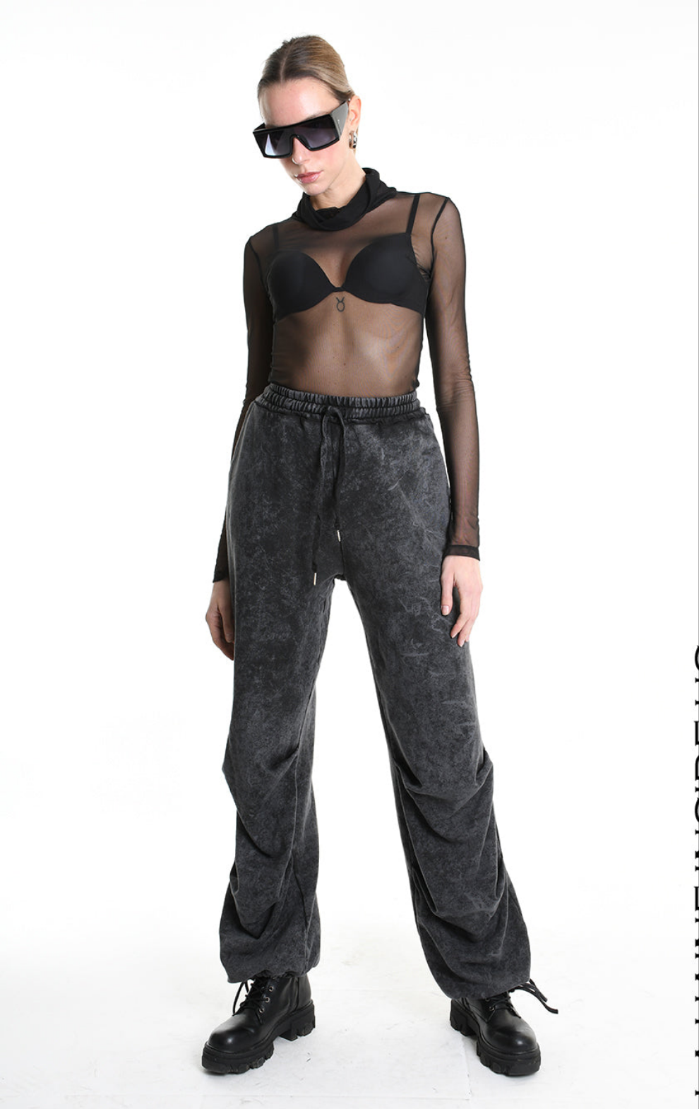 4V W5227 TROUSER Wide Fit Dyed Marmoryzed Fleece Black WOMAN, Pants, Trousers, TEPHRA