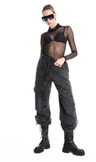 4V W5227 TROUSER Wide Fit Dyed Marmoryzed Fleece Black WOMAN LA HAINE INSIDE US