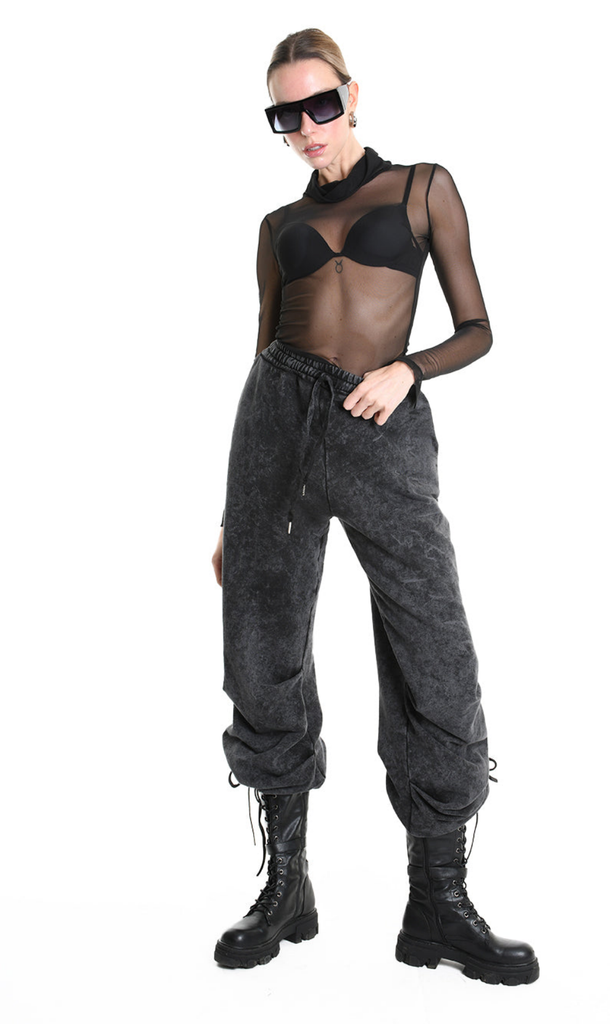 4V W5227 TROUSER Wide Fit Dyed Marmoryzed Fleece Black WOMAN LA HAINE INSIDE US