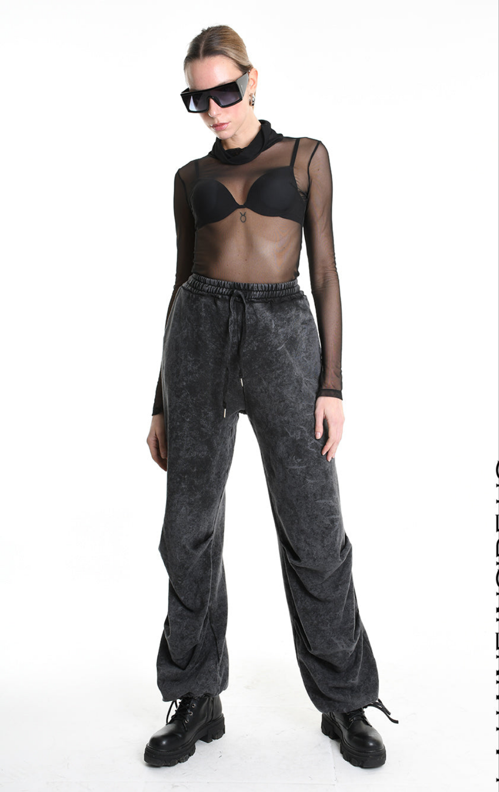 4V W5227 TROUSER Wide Fit Dyed Marmoryzed Fleece Black WOMAN, Pants, Trousers, TEPHRA
