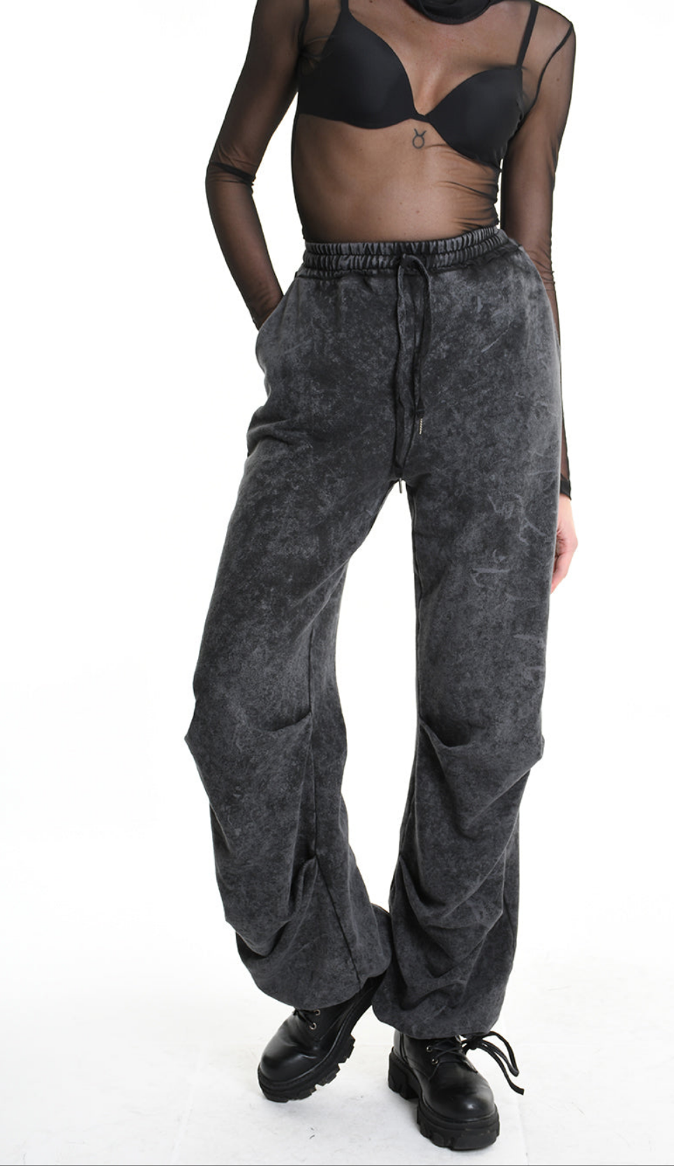 4V W5227 TROUSER Wide Fit Dyed Marmoryzed Fleece Black WOMAN LA HAINE INSIDE US