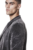 M B 58 used grey – Men’s blazer in washed grey cotton with shawl collar, two-button closure, and flap pockets. THOM KROM