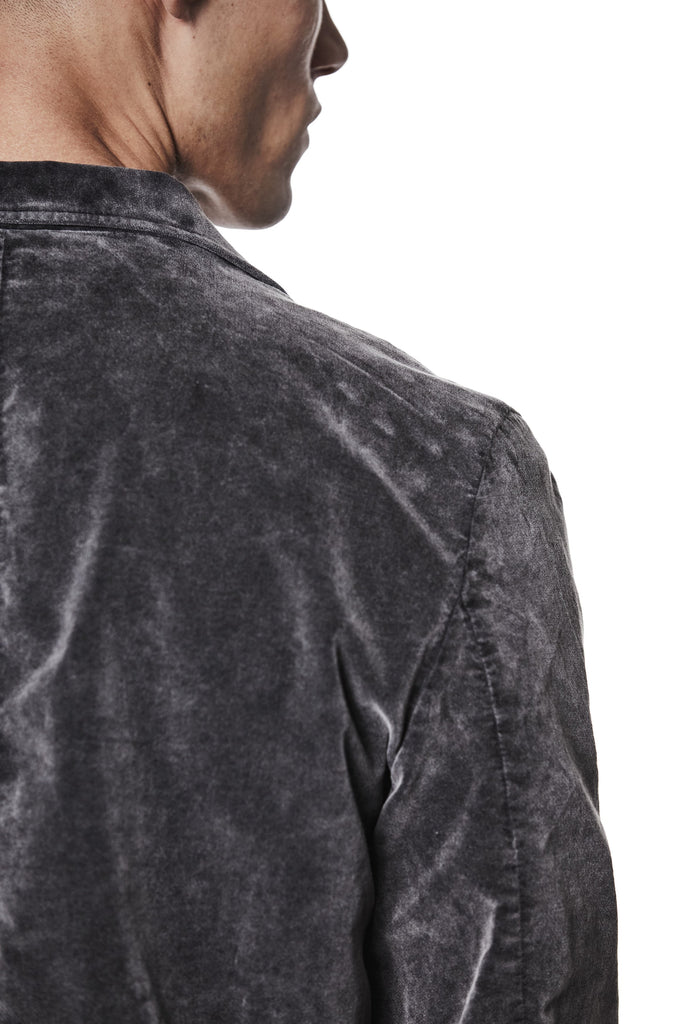M B 58 used grey – Men’s blazer in washed grey cotton with shawl collar, two-button closure, and flap pockets. THOM KROM