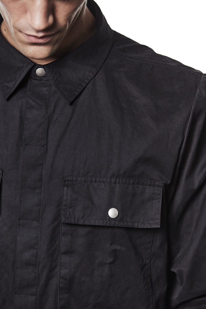 M H 175 Black Utility Shirt with Cargo Pockets – Long Sleeve Button-Up black MAN THOM KROM