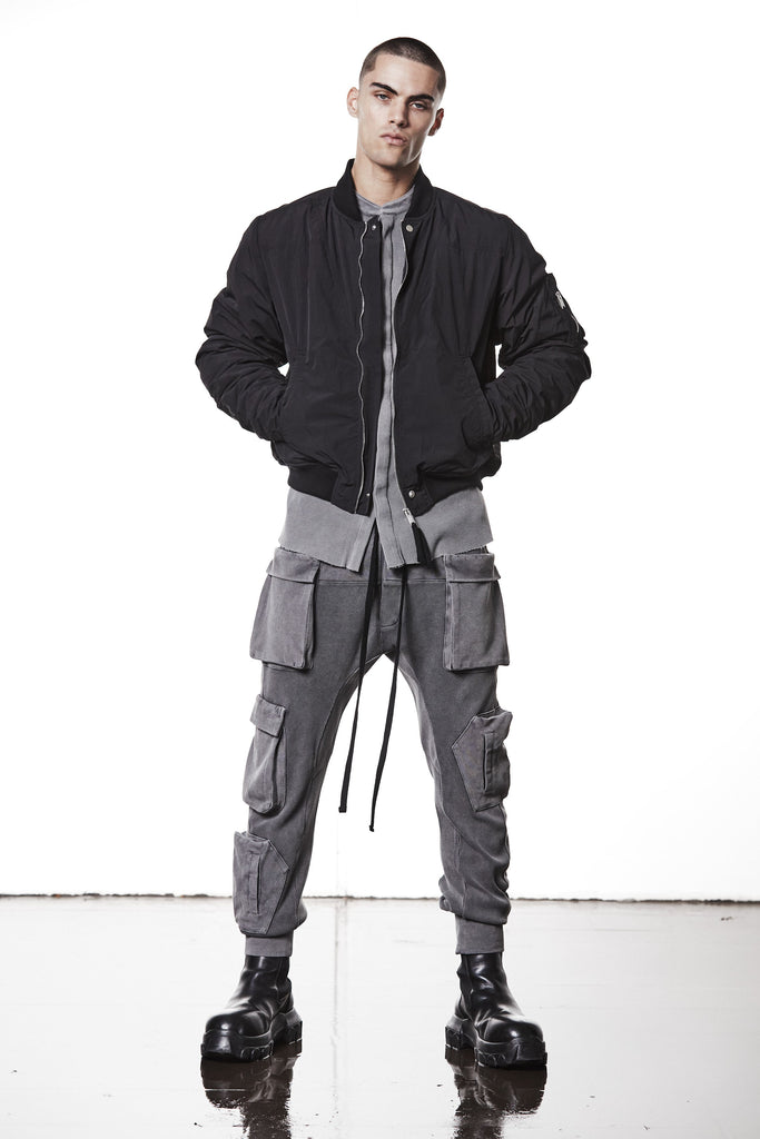 M J 75 Black Bomber Jacket – Zip-Up with Ribbed Hem and Sleeve Pocket Black Man THOM KROM