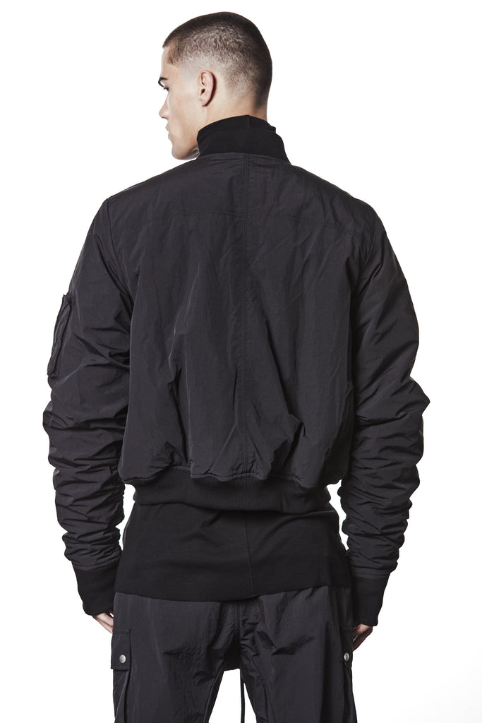 M J 75 Black Bomber Jacket – Zip-Up with Ribbed Hem and Sleeve Pocket Black Man THOM KROM