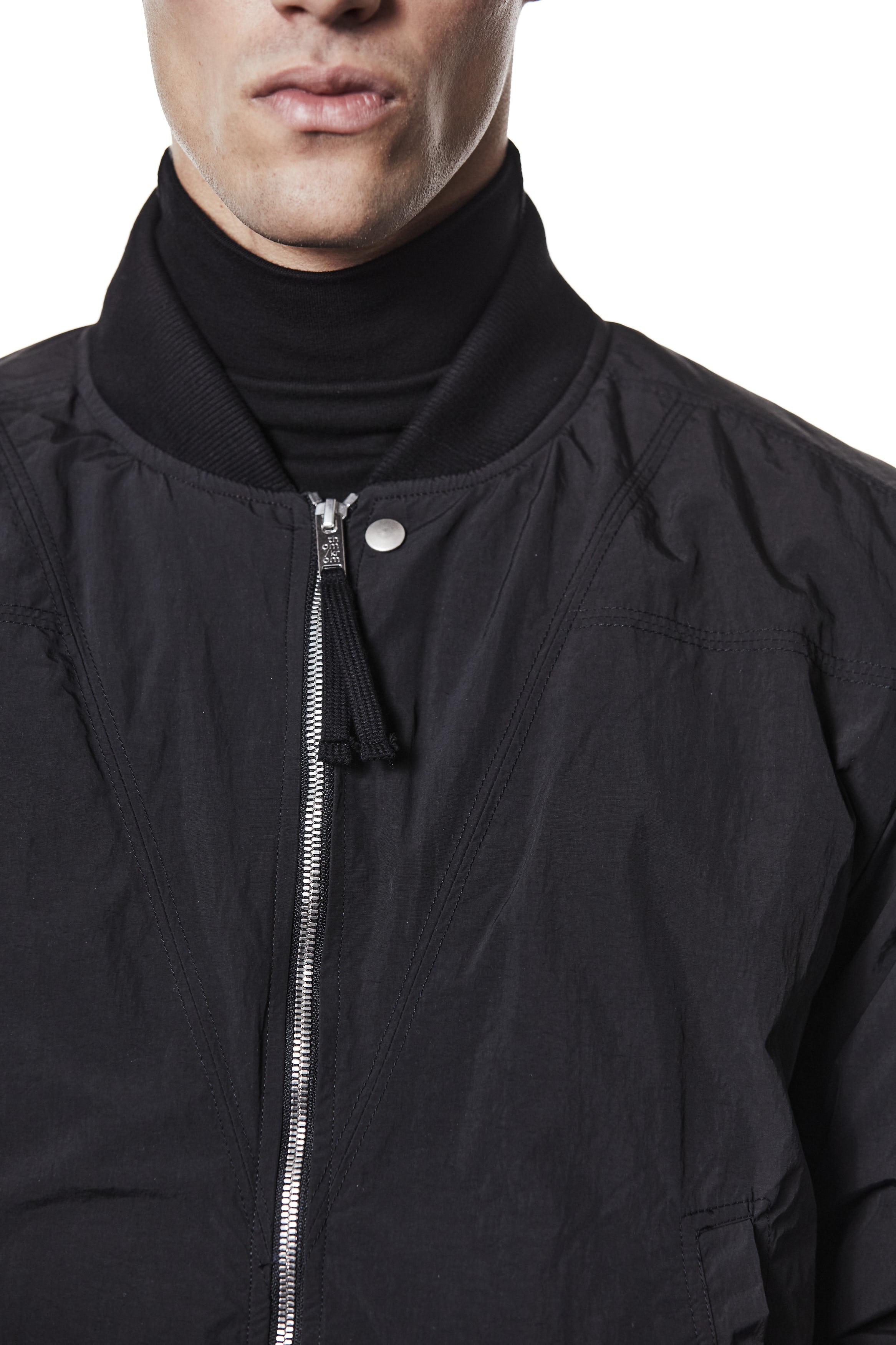 M J 75 Black Bomber Jacket – Zip-Up with Ribbed Hem and Sleeve Pocket Black Man THOM KROM