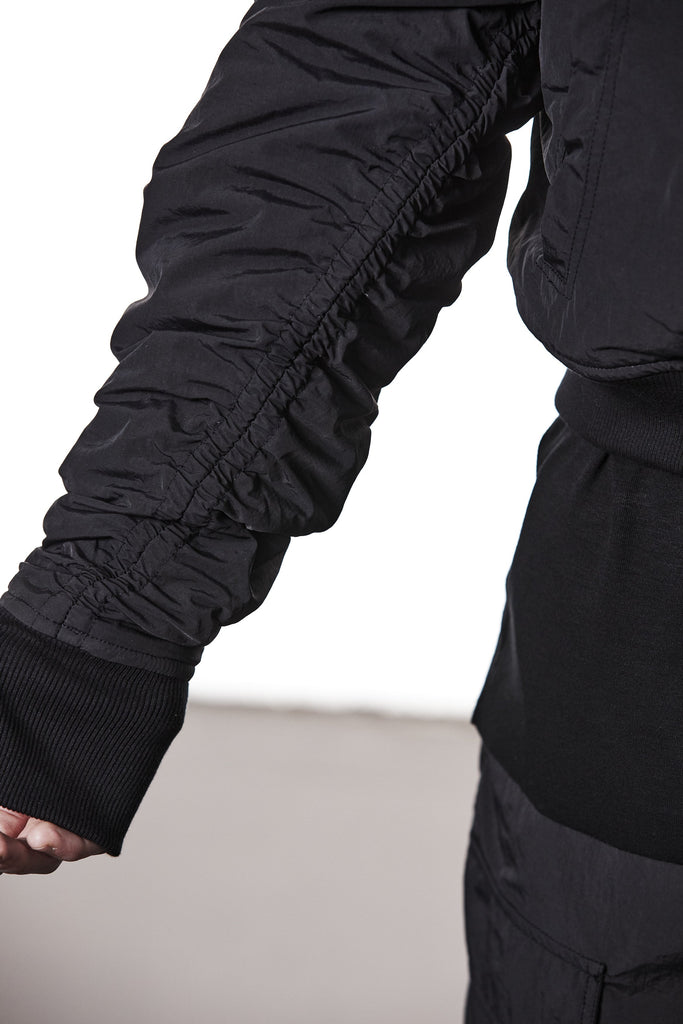 M J 75 Black Bomber Jacket – Zip-Up with Ribbed Hem and Sleeve Pocket Black Man THOM KROM