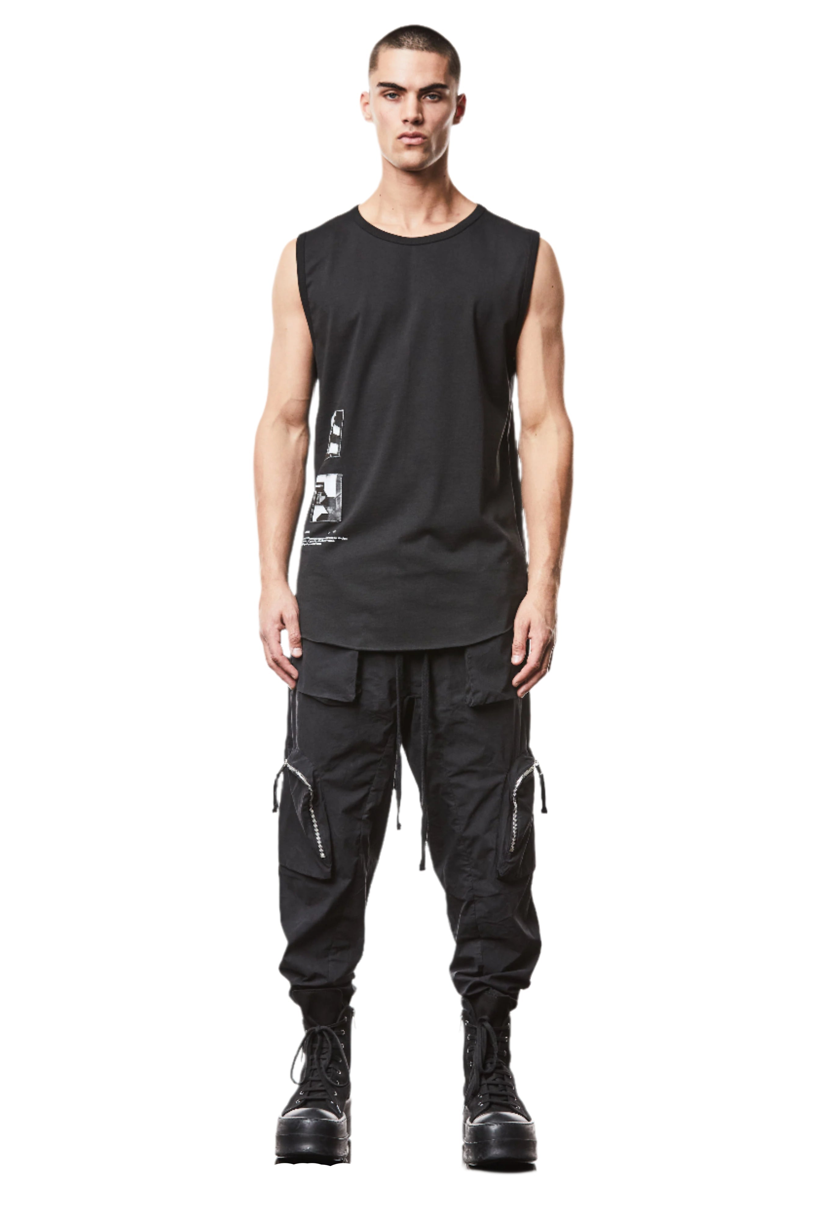 T3M P 1025 woven cargo trousers black