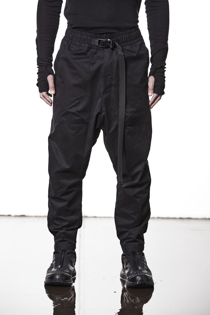 M P 14 Black Cargo Pants – Loose Fit with Oversized Pockets and Adjustable Belt Black Man THOM KROM