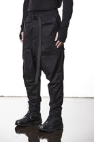 M P 14 Black Cargo Pants – Loose Fit with Oversized Pockets and Adjustable Belt Black Man THOM KROM