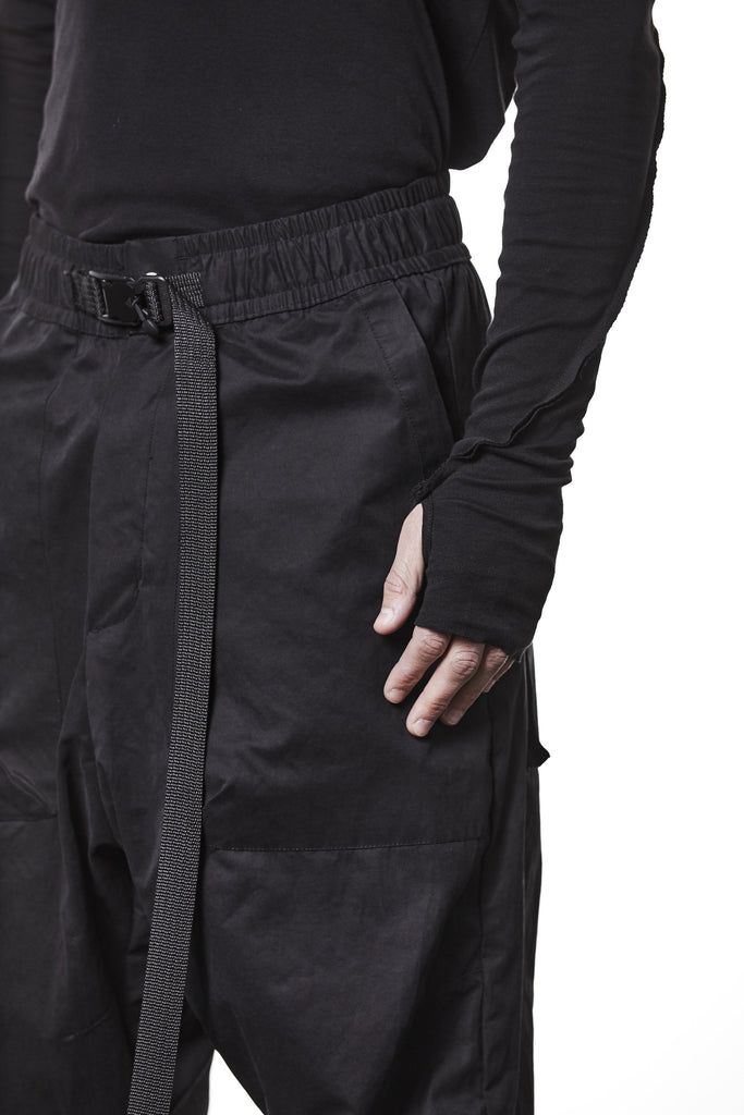 M P 14 Black Cargo Pants – Loose Fit with Oversized Pockets and Adjustable Belt Black Man THOM KROM