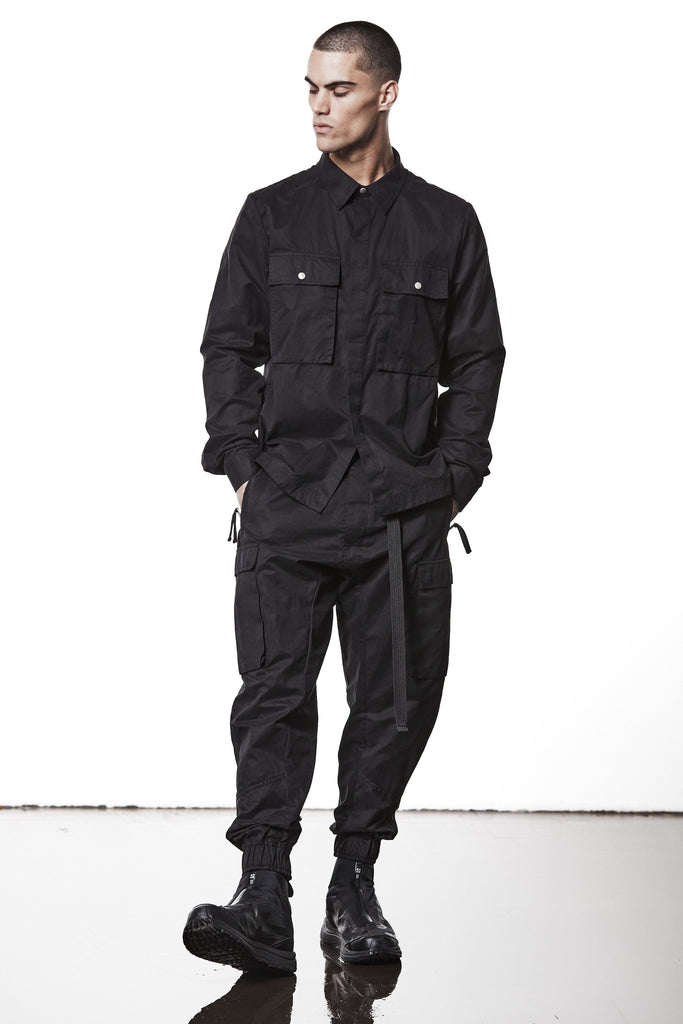 M P 15 Black Cargo Pants – Relaxed Fit with Utility Pockets and Elastic Cuffs Black Man THOM KROM
