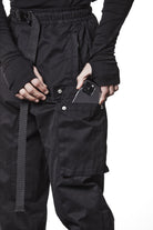 M P 15 Black Cargo Pants – Relaxed Fit with Utility Pockets and Elastic Cuffs Black Man THOM KROM