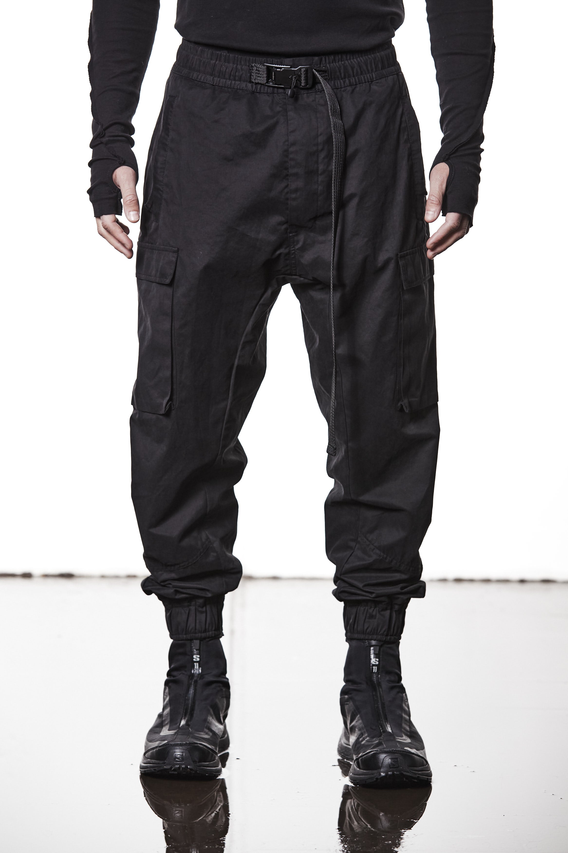 M P 15 Black Cargo Pants – Relaxed Fit with Utility Pockets and Elastic Cuffs Black Man THOM KROM