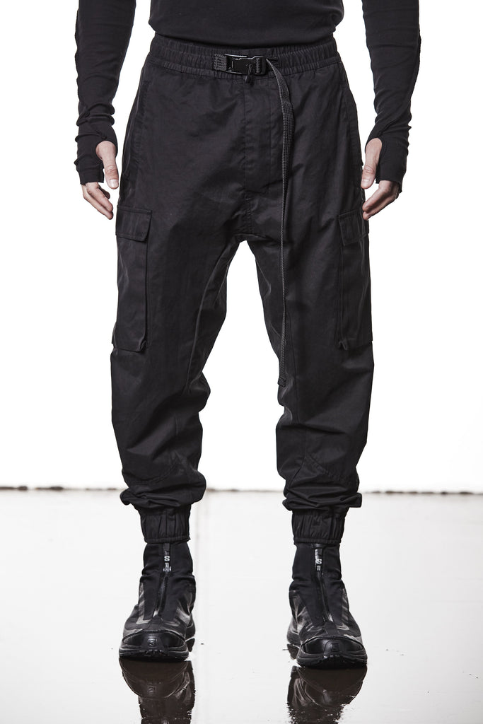 M P 15 Black Cargo Pants – Relaxed Fit with Utility Pockets and Elastic Cuffs Black Man THOM KROM