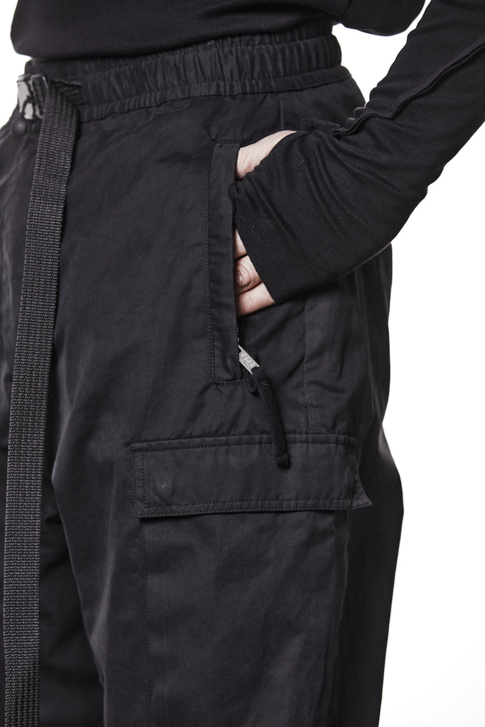 M P 15 Black Cargo Pants – Relaxed Fit with Utility Pockets and Elastic Cuffs Black Man THOM KROM