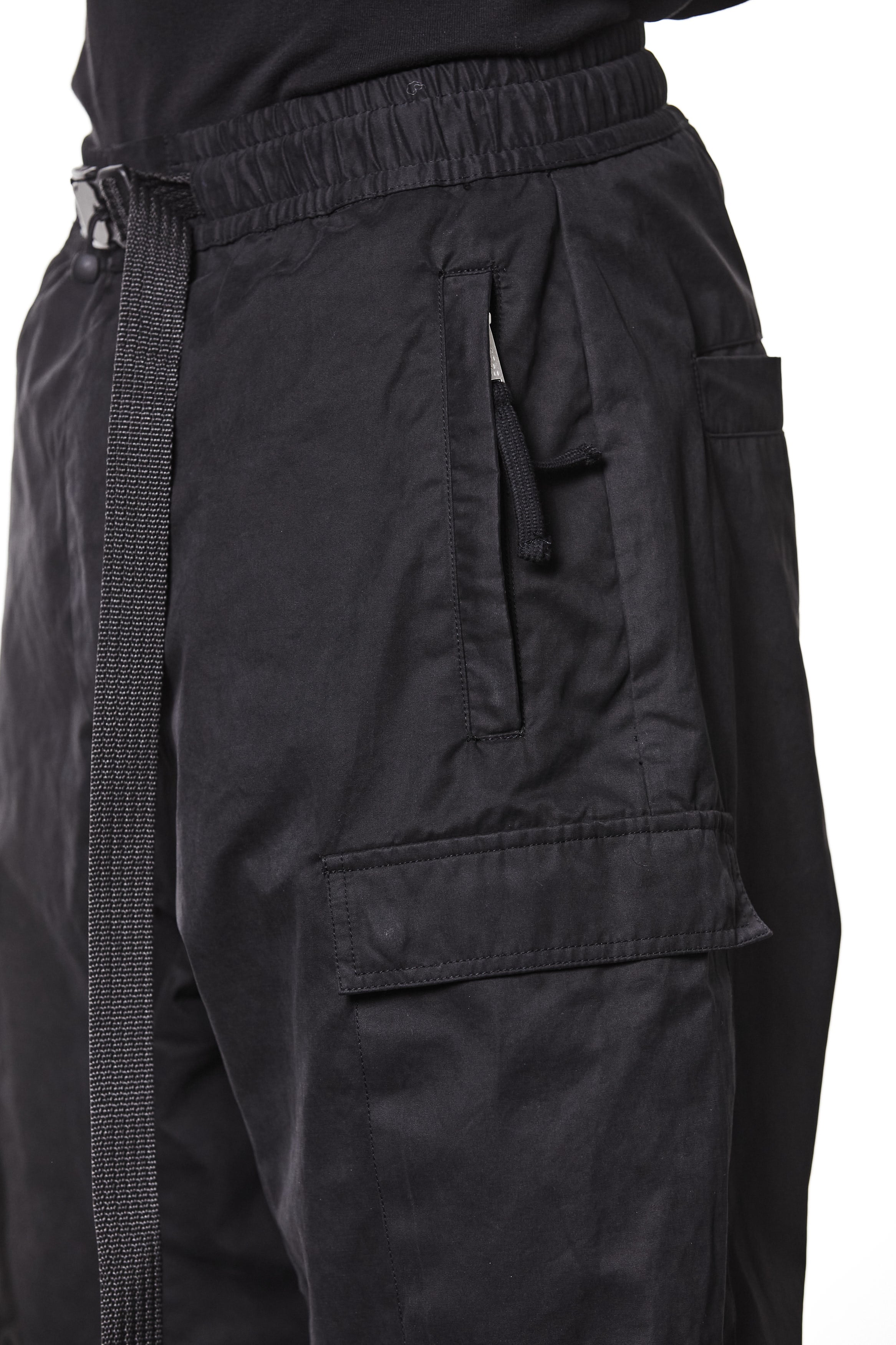 M P 15 Black Cargo Pants – Relaxed Fit with Utility Pockets and Elastic Cuffs Black Man THOM KROM