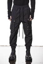 M P 26 Black Cargo Pants – Multi-Pocket Design with Elastic Waist and Cuffs Black Man THOM KROM