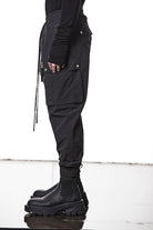 M P 26 Black Cargo Pants – Multi-Pocket Design with Elastic Waist and Cuffs Black Man THOM KROM