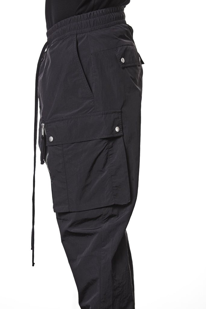 M P 26 Black Cargo Pants – Multi-Pocket Design with Elastic Waist and Cuffs Black Man THOM KROM